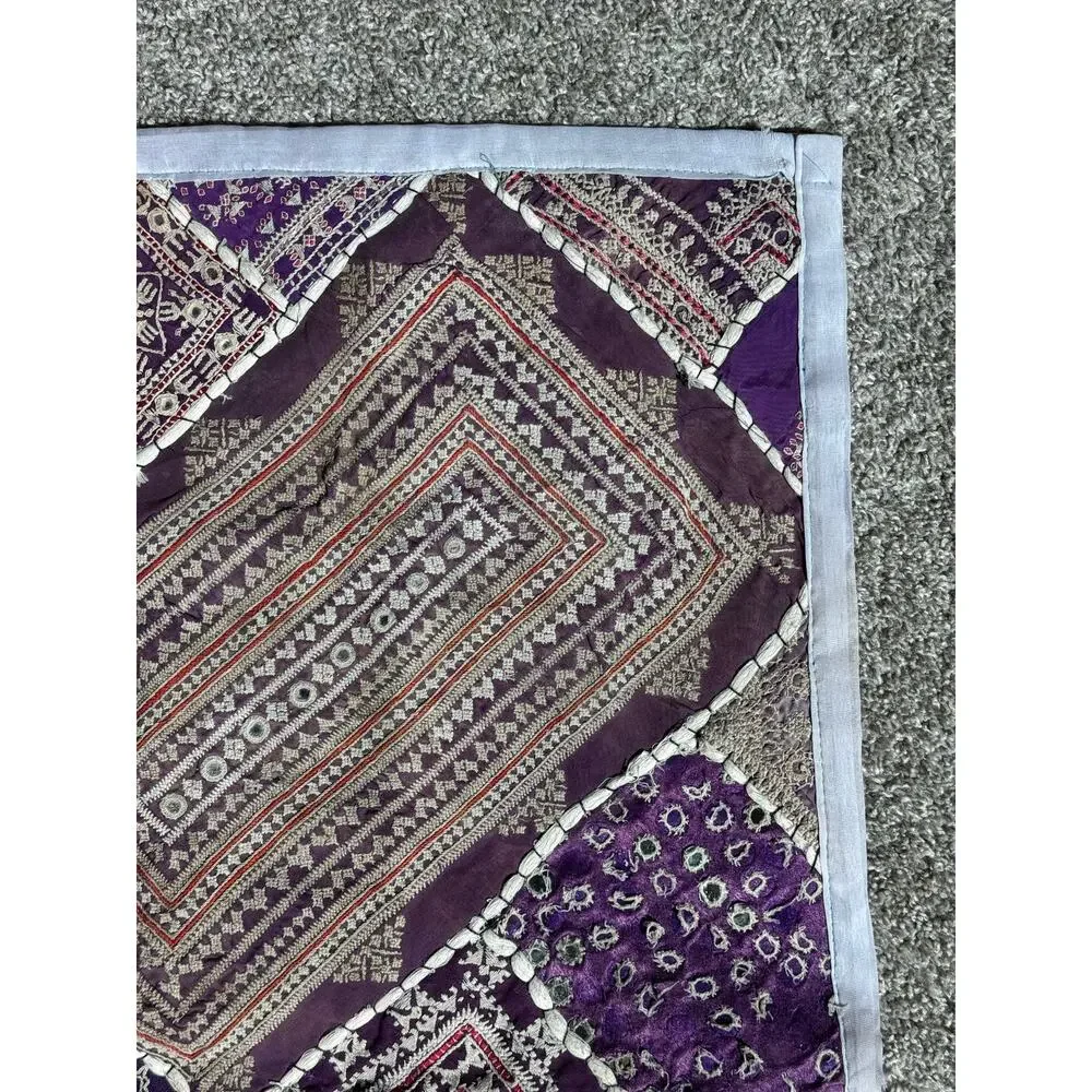 VTG Handmade Indian Patchwork Wall Hanging Rug Mirror Work Embroidered Textile